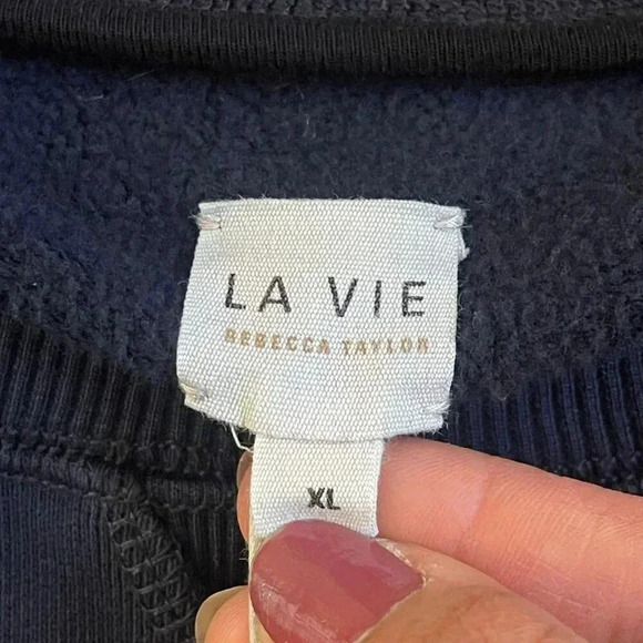 La Vie Rebecca Taylor Sweater Dress XL Blue Drop Waist Ruffle Hem Pockets Chic - Picture 5 of 13